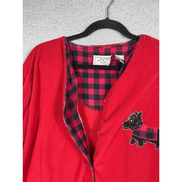 J.I.T Sleep Collections Womens Size L Red Fleece Button Up Pajama Top - Picture 6 of 8